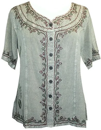 109 B Gypsy Medieval Diamond Neck Embroidered Top Blouse