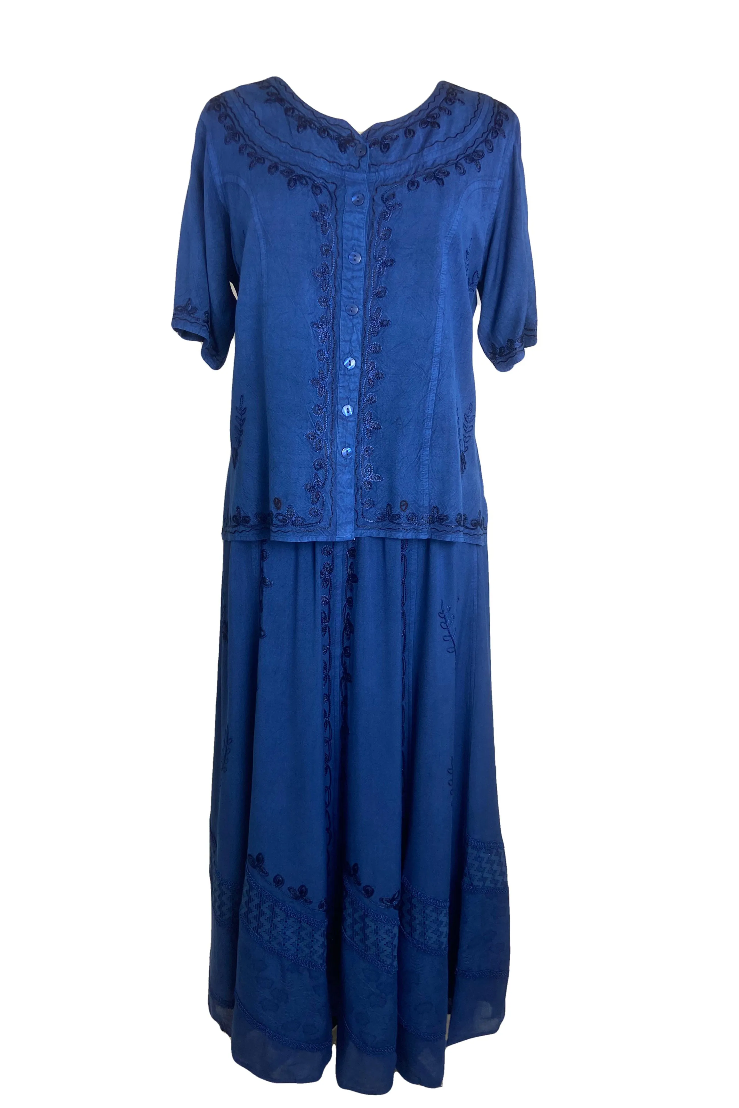 109 B Gypsy Medieval Diamond Neck Embroidered Top Blouse