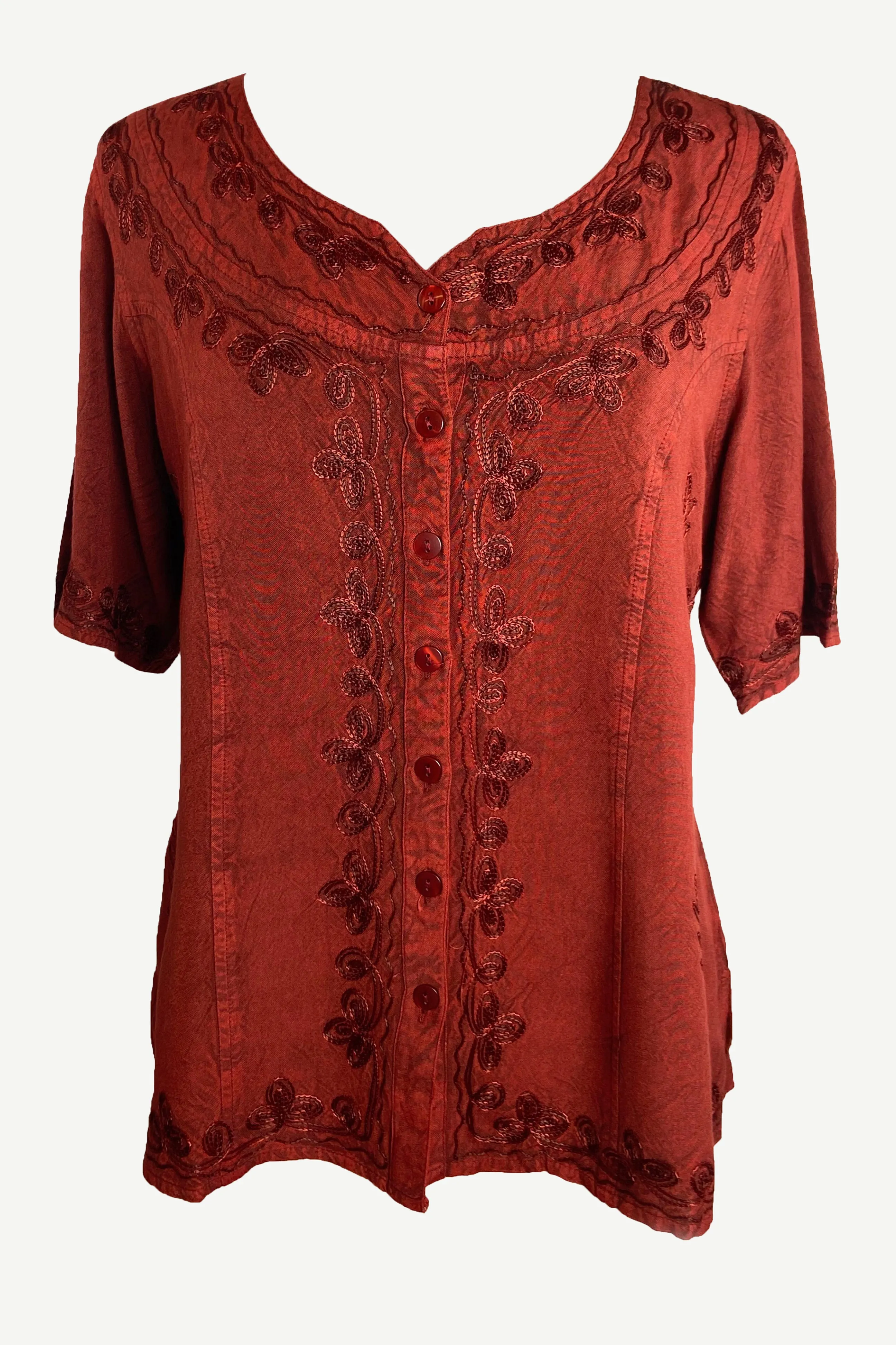 109 B Gypsy Medieval Diamond Neck Embroidered Top Blouse