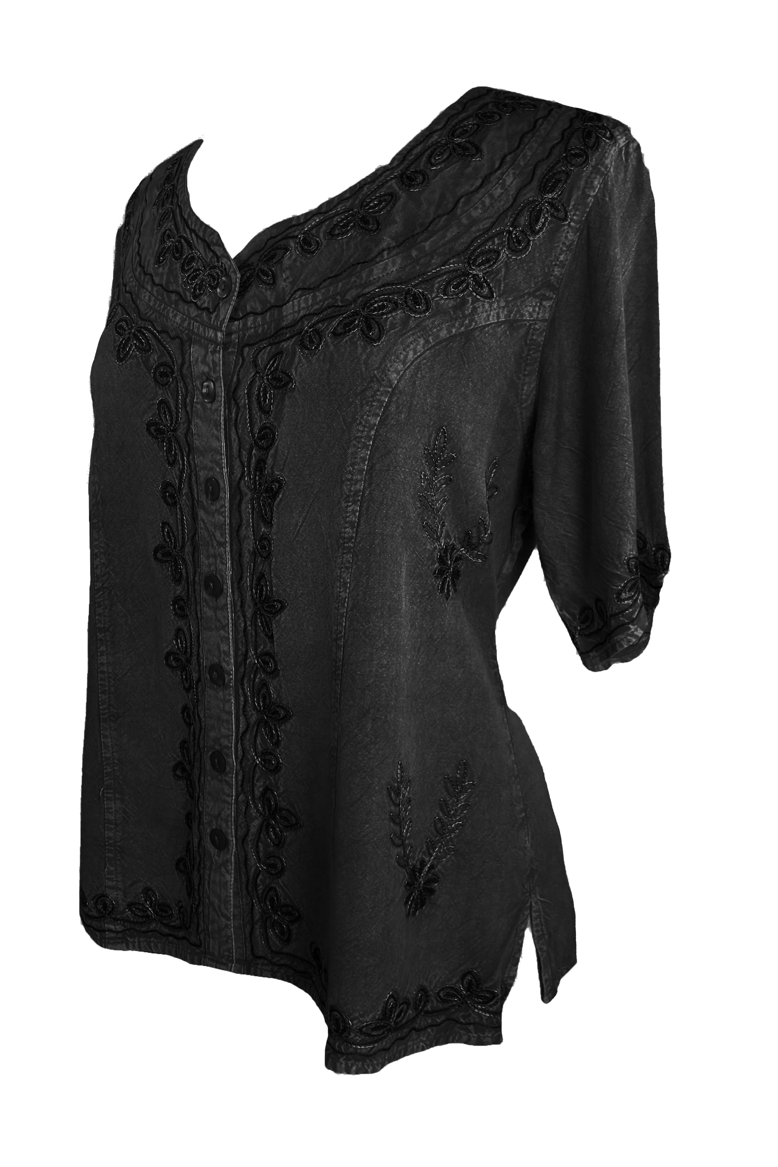109 B Gypsy Medieval Diamond Neck Embroidered Top Blouse