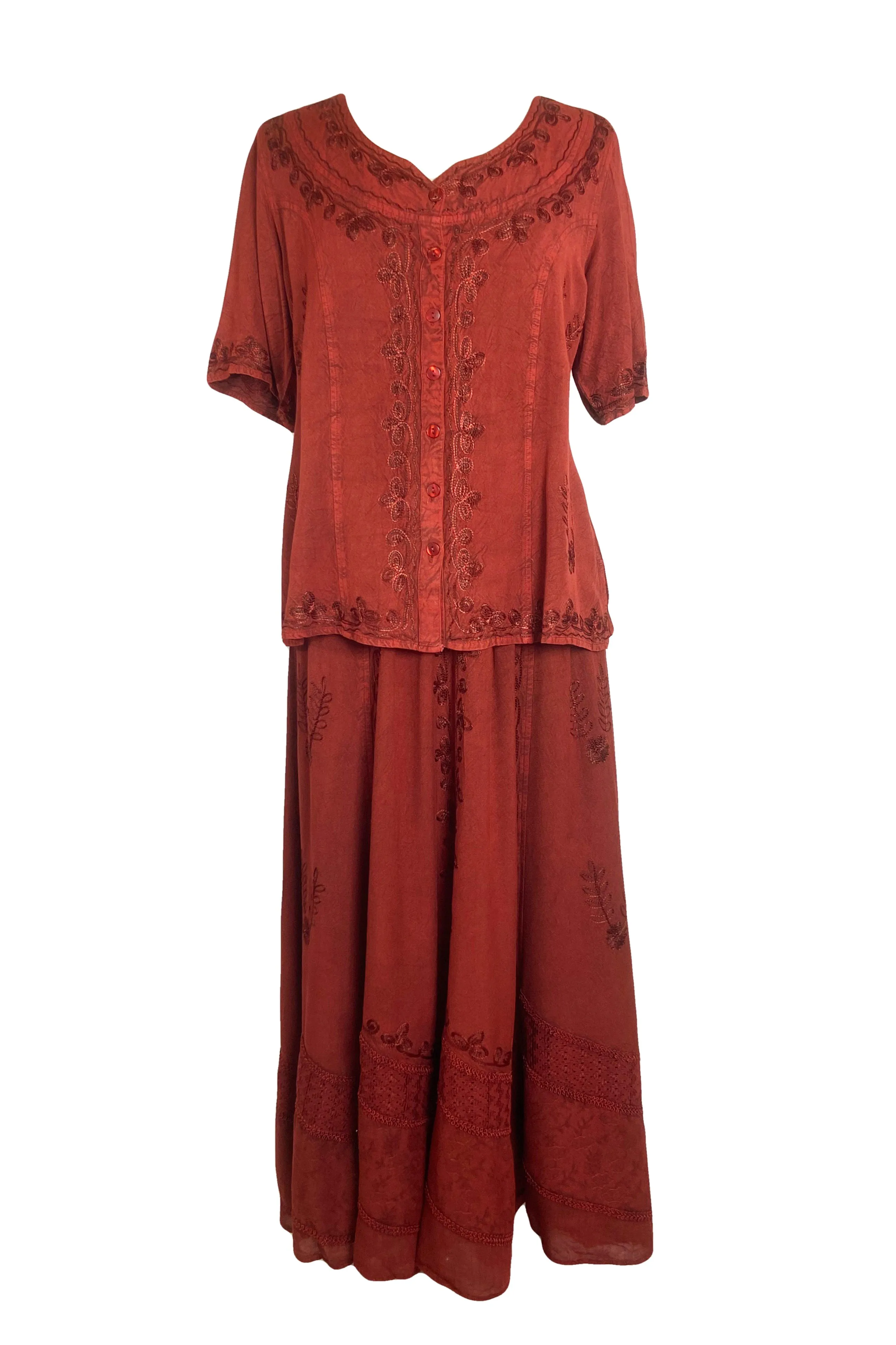109 B Gypsy Medieval Diamond Neck Embroidered Top Blouse