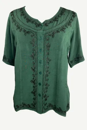 109 B Gypsy Medieval Diamond Neck Embroidered Top Blouse