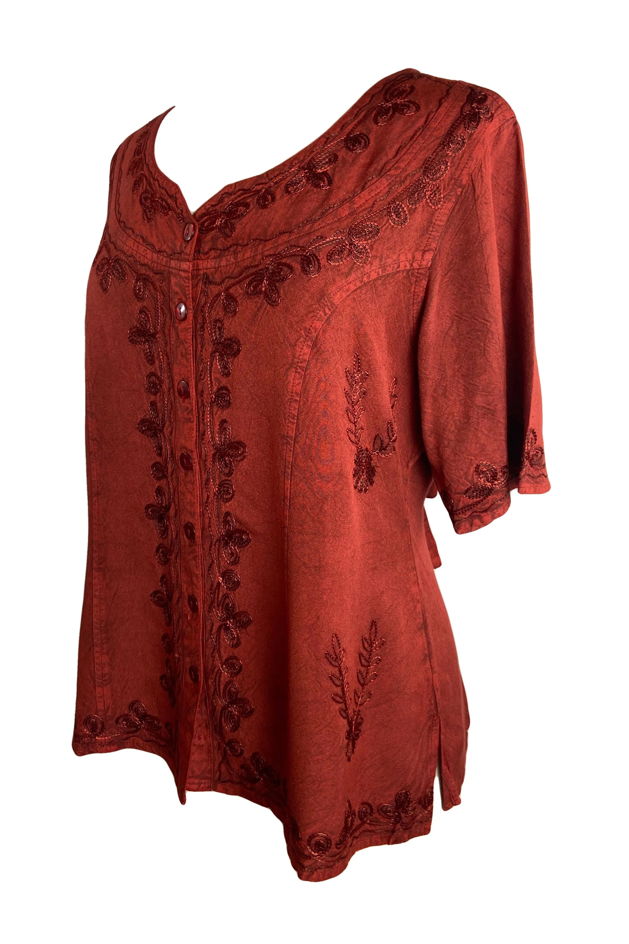 109 B Gypsy Medieval Diamond Neck Embroidered Top Blouse