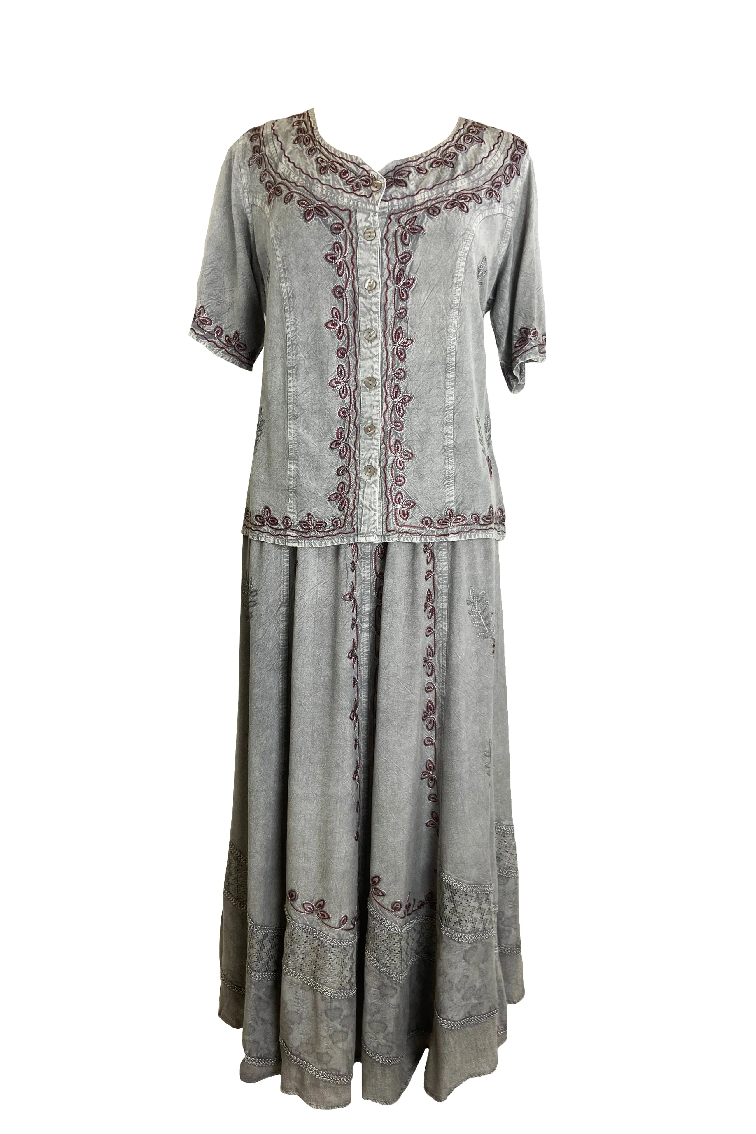 109 B Gypsy Medieval Diamond Neck Embroidered Top Blouse