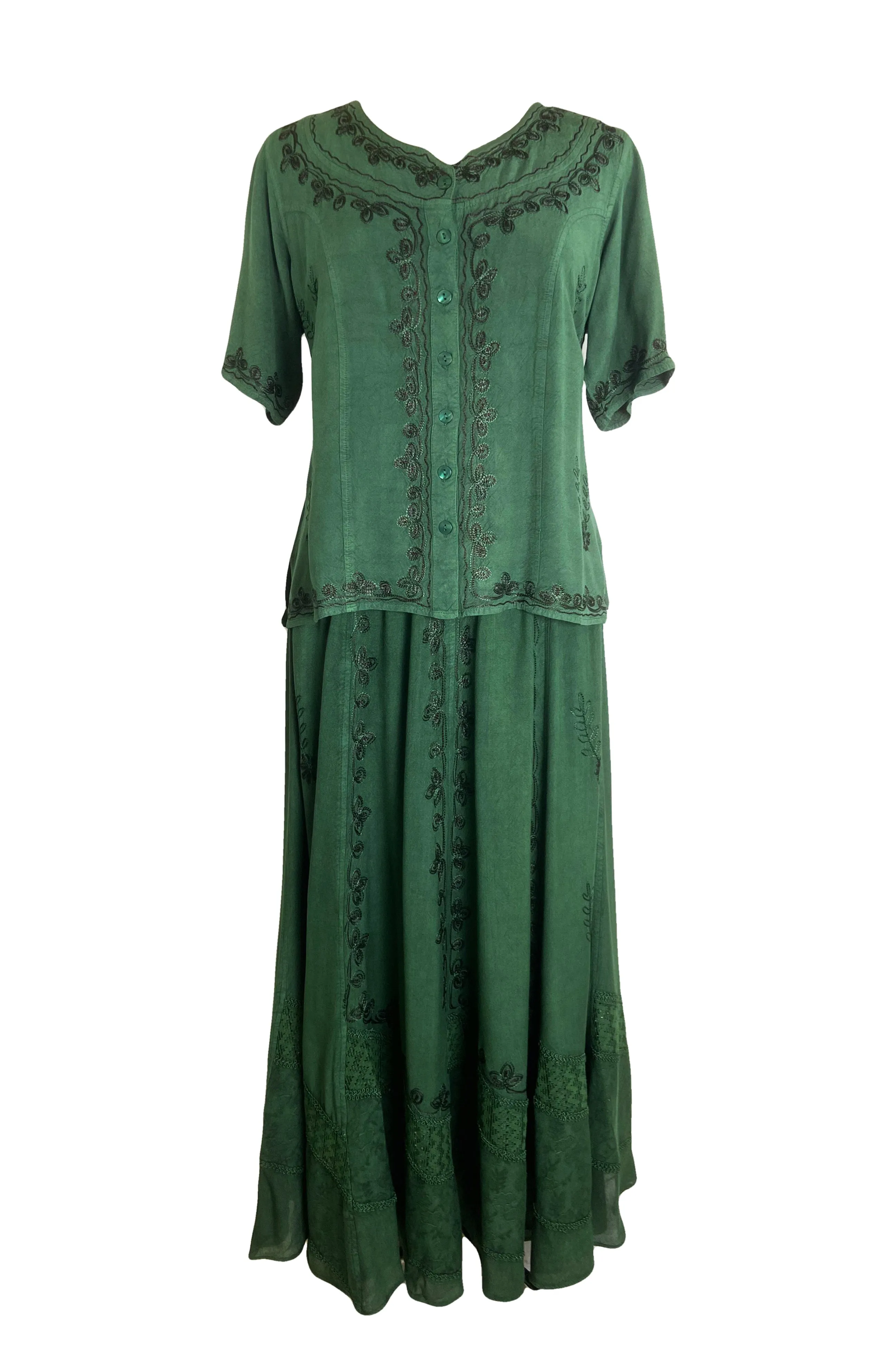 109 B Gypsy Medieval Diamond Neck Embroidered Top Blouse