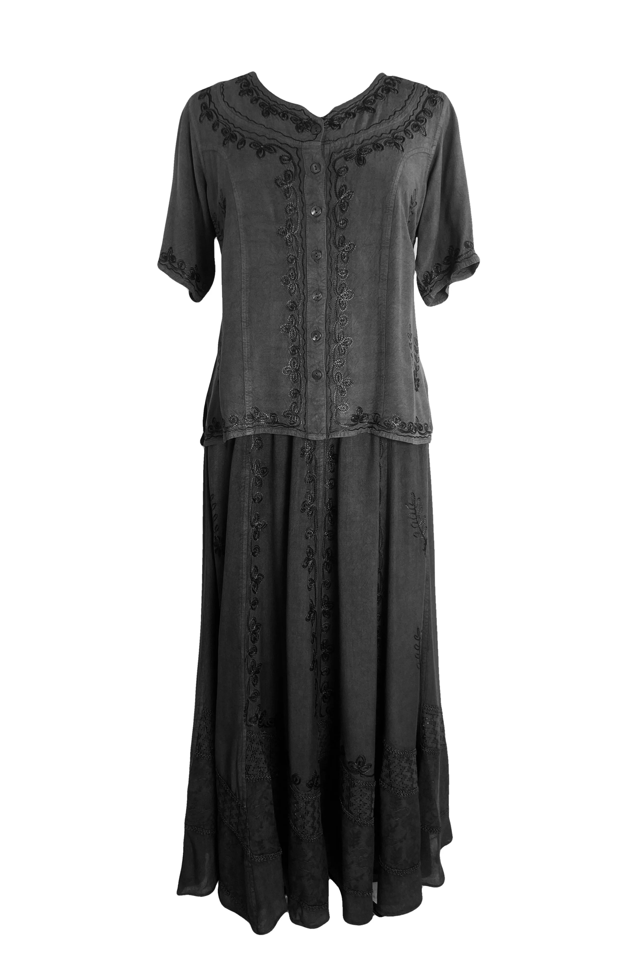 109 B Gypsy Medieval Diamond Neck Embroidered Top Blouse