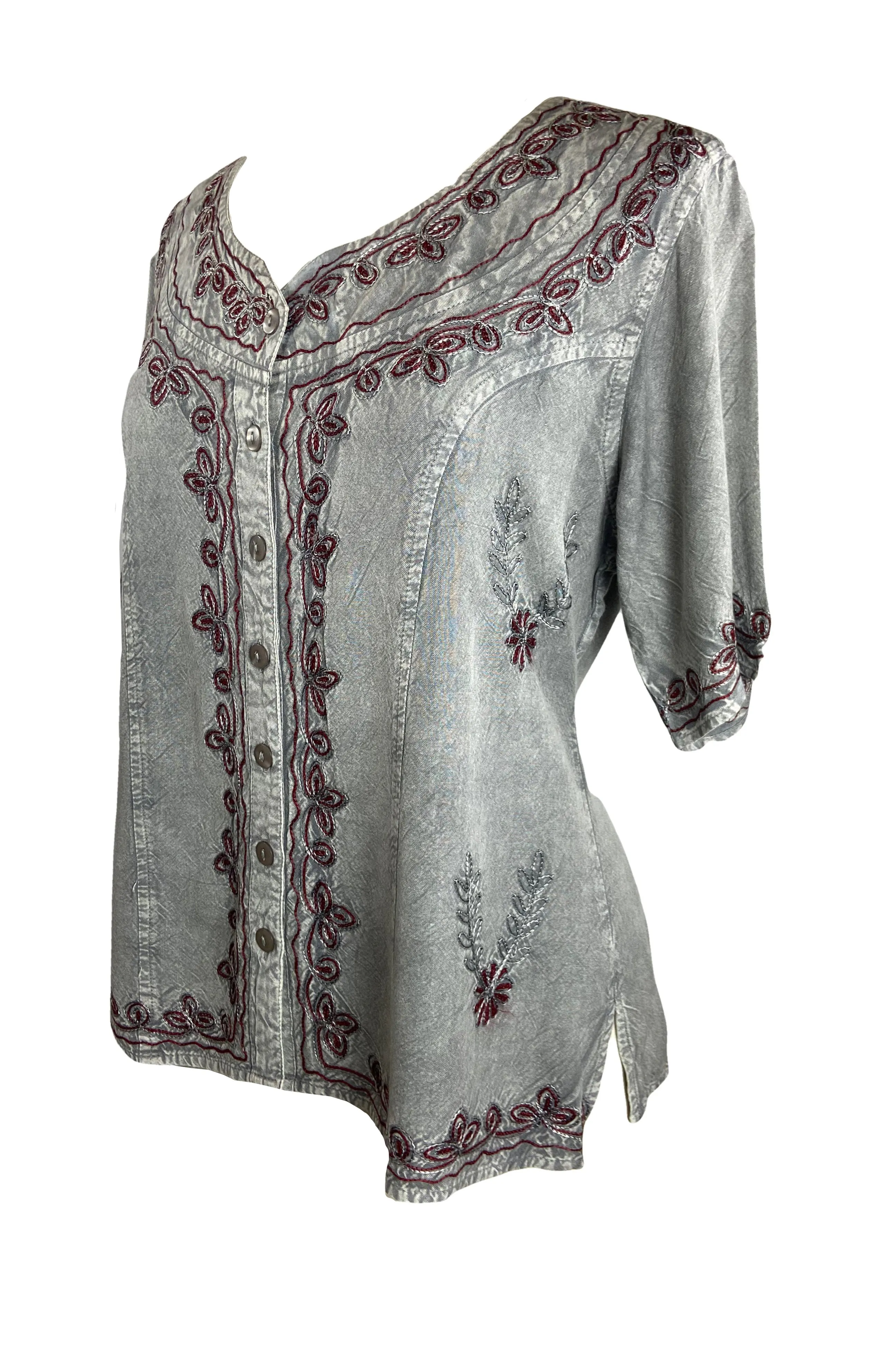 109 B Gypsy Medieval Diamond Neck Embroidered Top Blouse