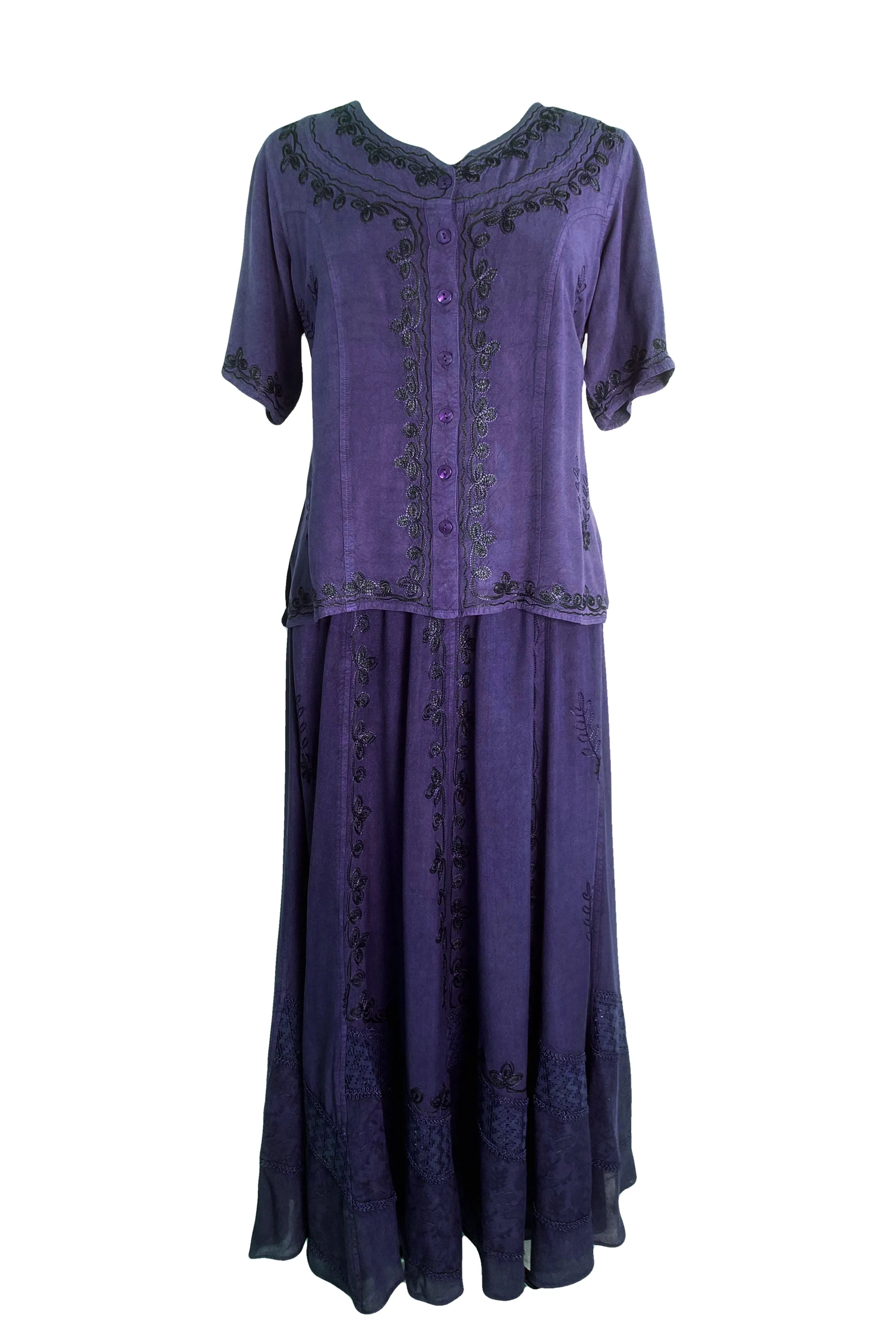 109 B Gypsy Medieval Diamond Neck Embroidered Top Blouse