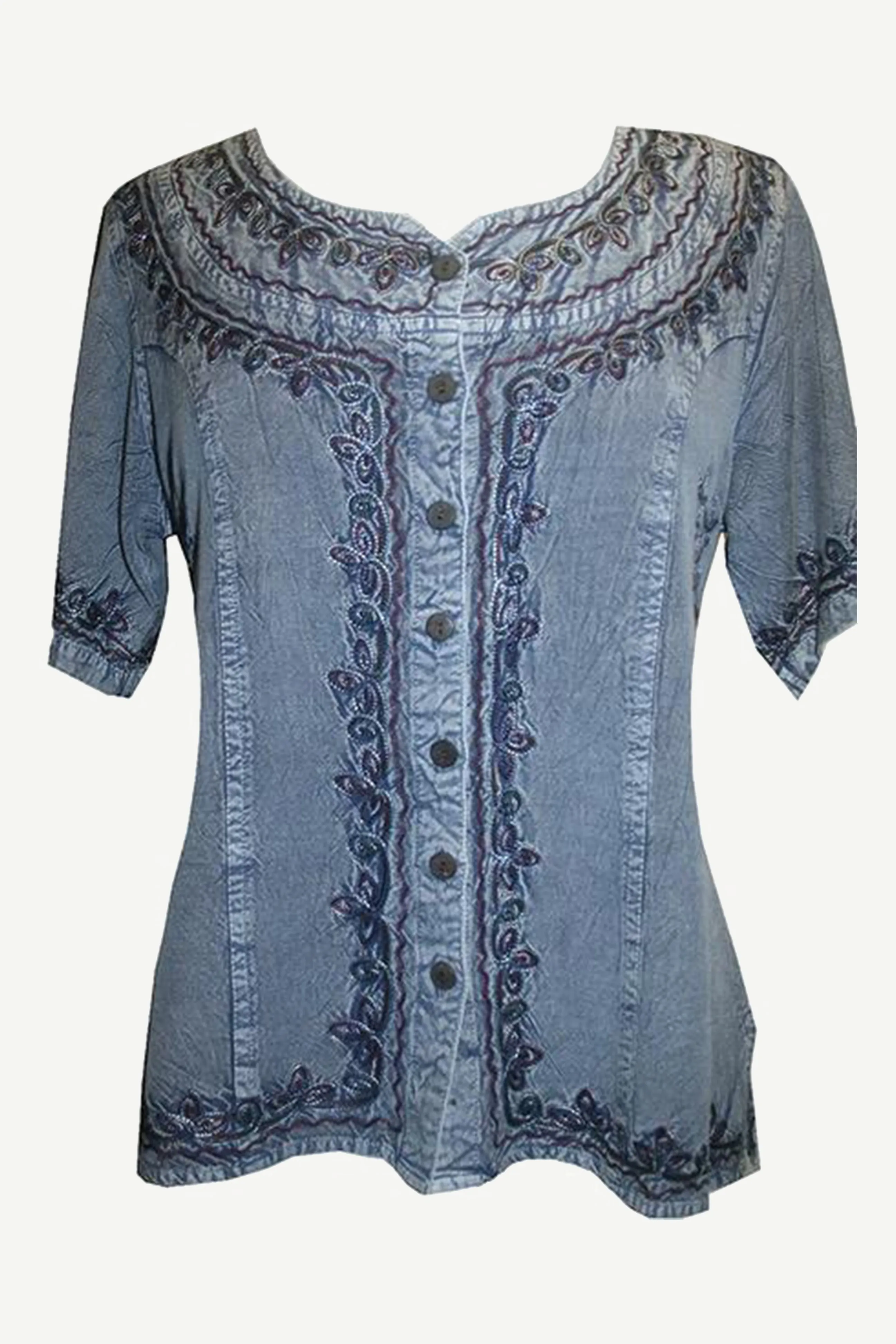 109 B Gypsy Medieval Diamond Neck Embroidered Top Blouse
