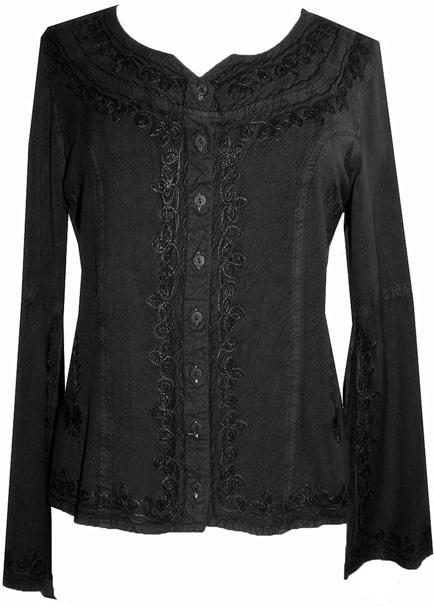 122 B Roman Embroidered Gothic Button Down Top Blouse