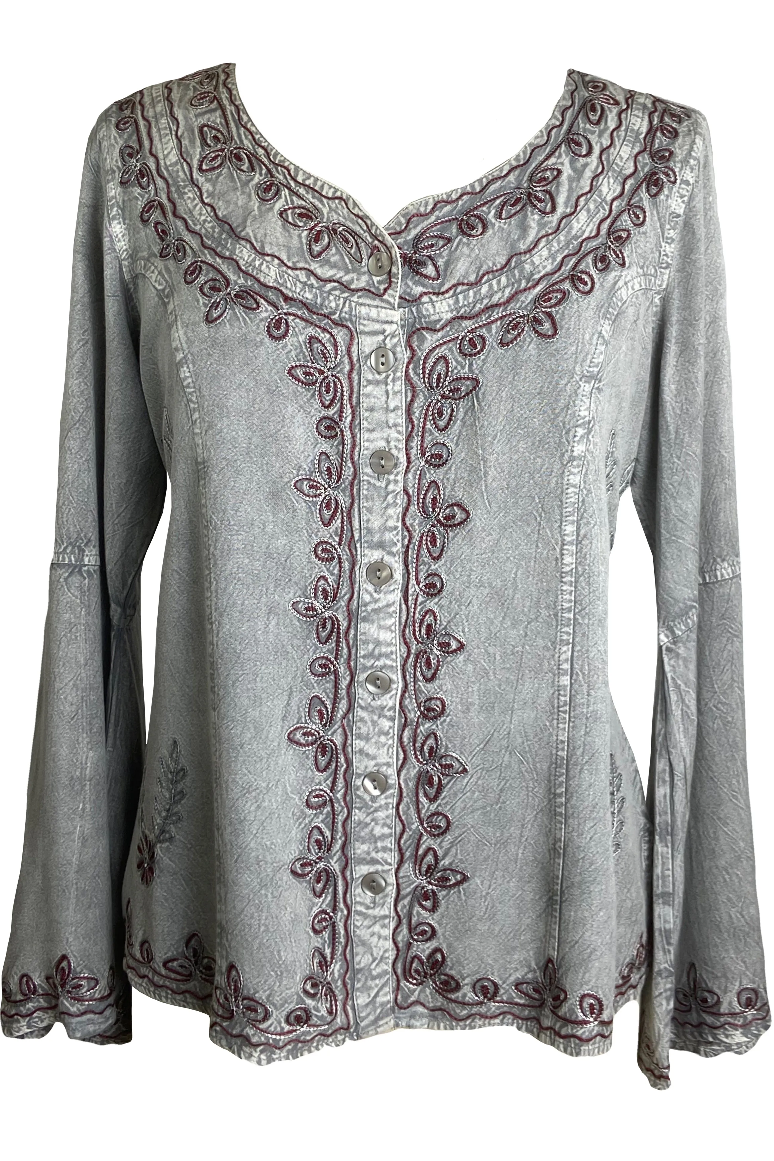 122 B Roman Embroidered Gothic Button Down Top Blouse