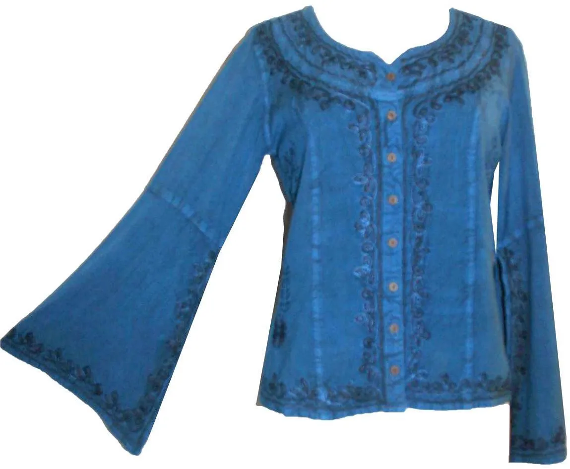 122 B Roman Embroidered Gothic Button Down Top Blouse