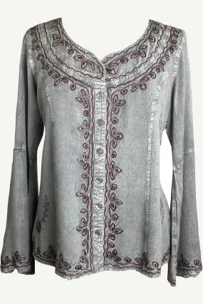 122 B Roman Embroidered Gothic Button Down Top Blouse