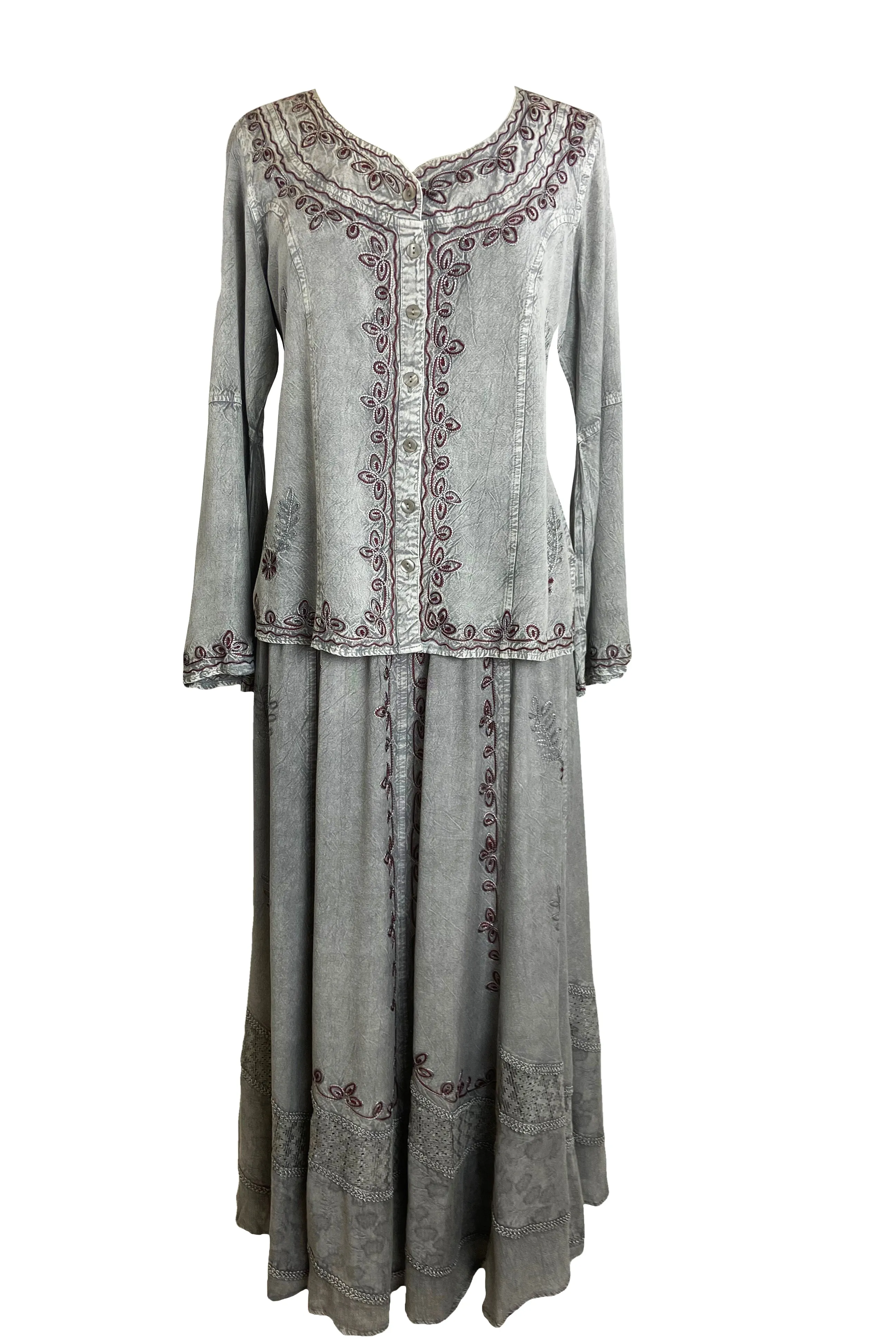 122 B Roman Embroidered Gothic Button Down Top Blouse
