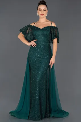 16021 Green Tulle Side Train Lace Dress