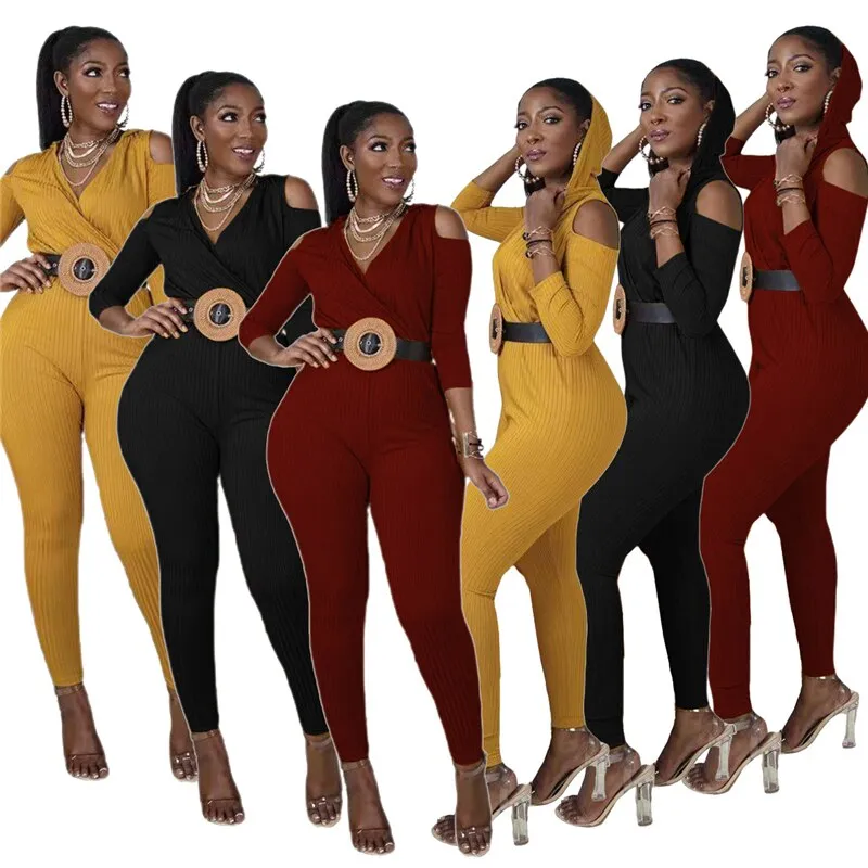 2022 Spring Sporty Fitness Long Jumpsuits Casual Workout Long Sleeve Bodycon Rompers Womens Stretchy Active Wear And Sashes
