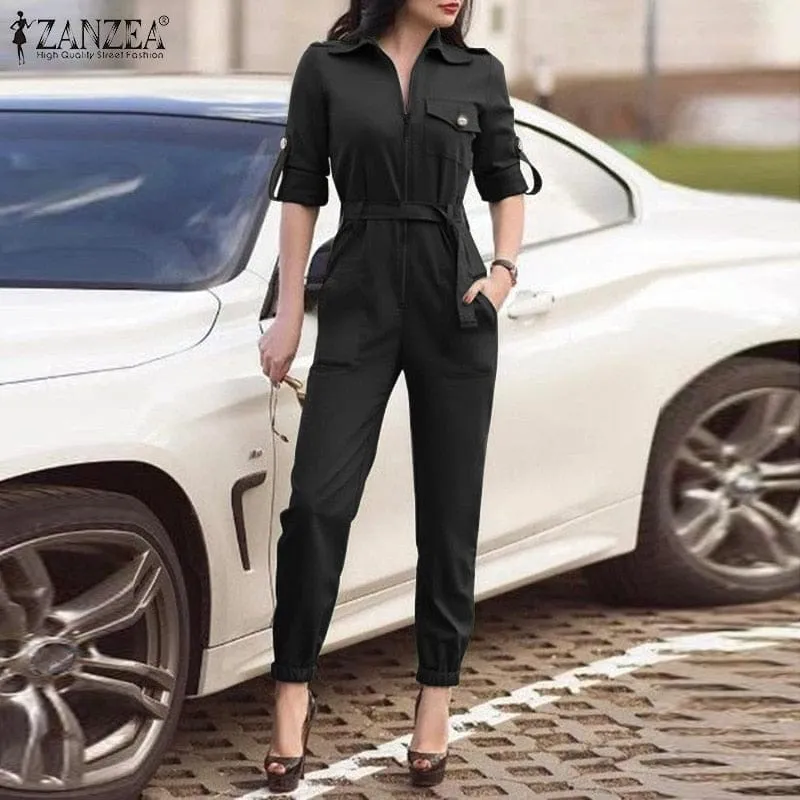 5XL Women Casual High Waist Jumpsuits Long Rompers