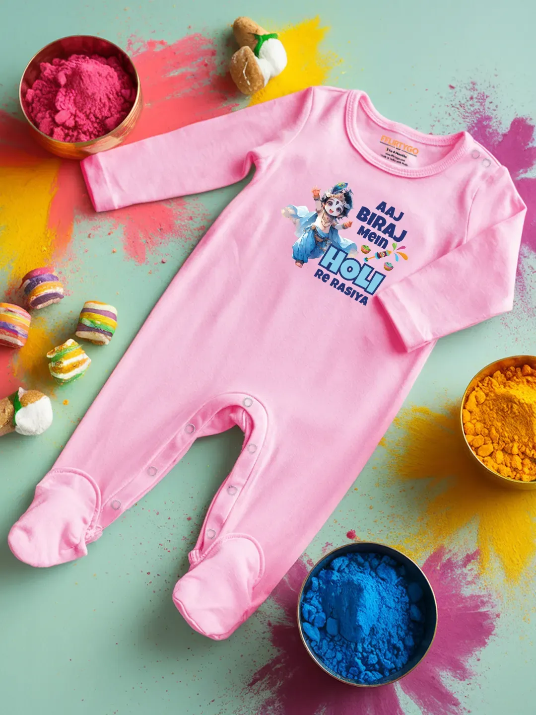 Aaj Biraj Mein Holi Re Rasiya Baby Romper | Onesies