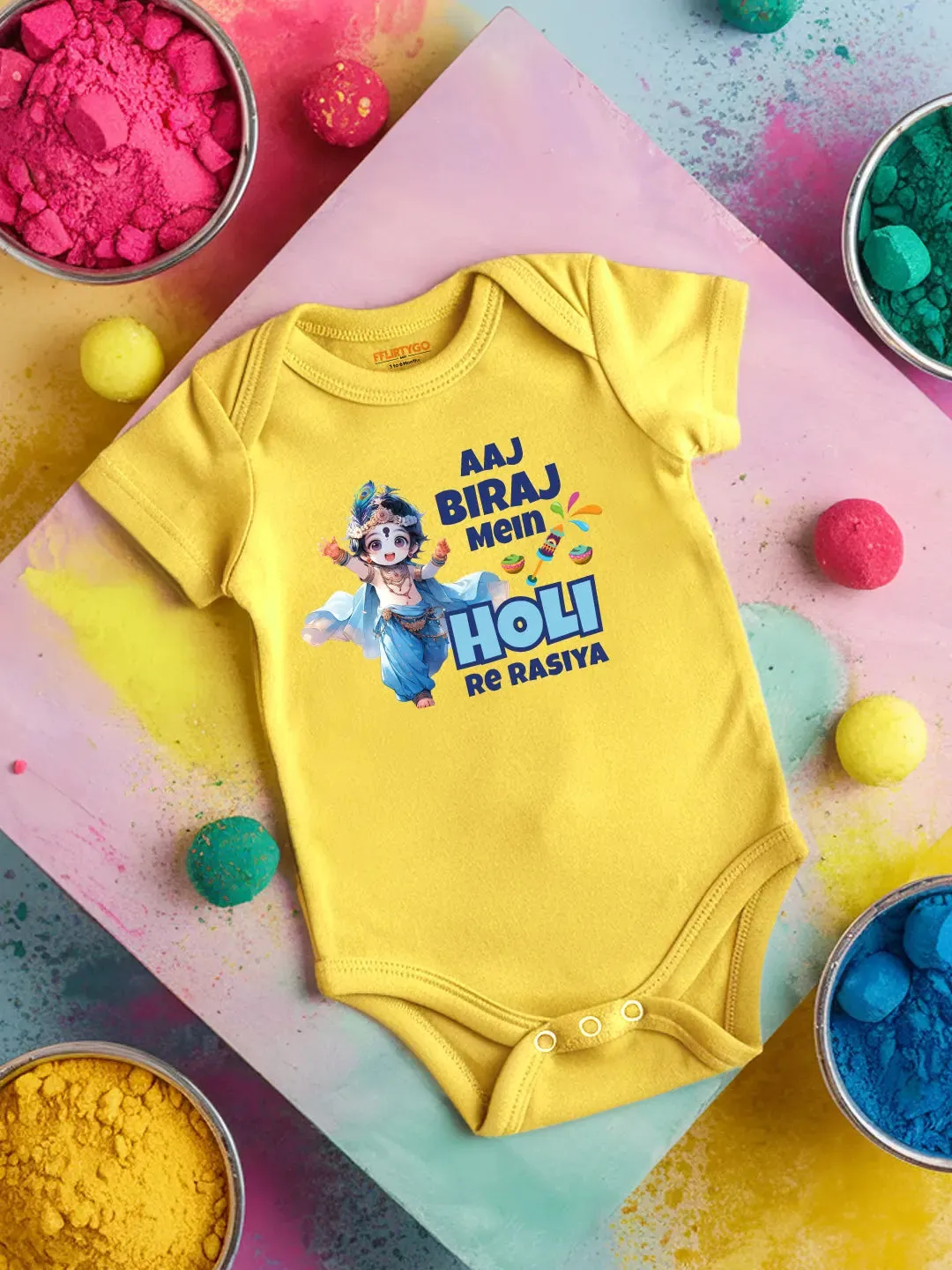 Aaj Biraj Mein Holi Re Rasiya Baby Romper | Onesies