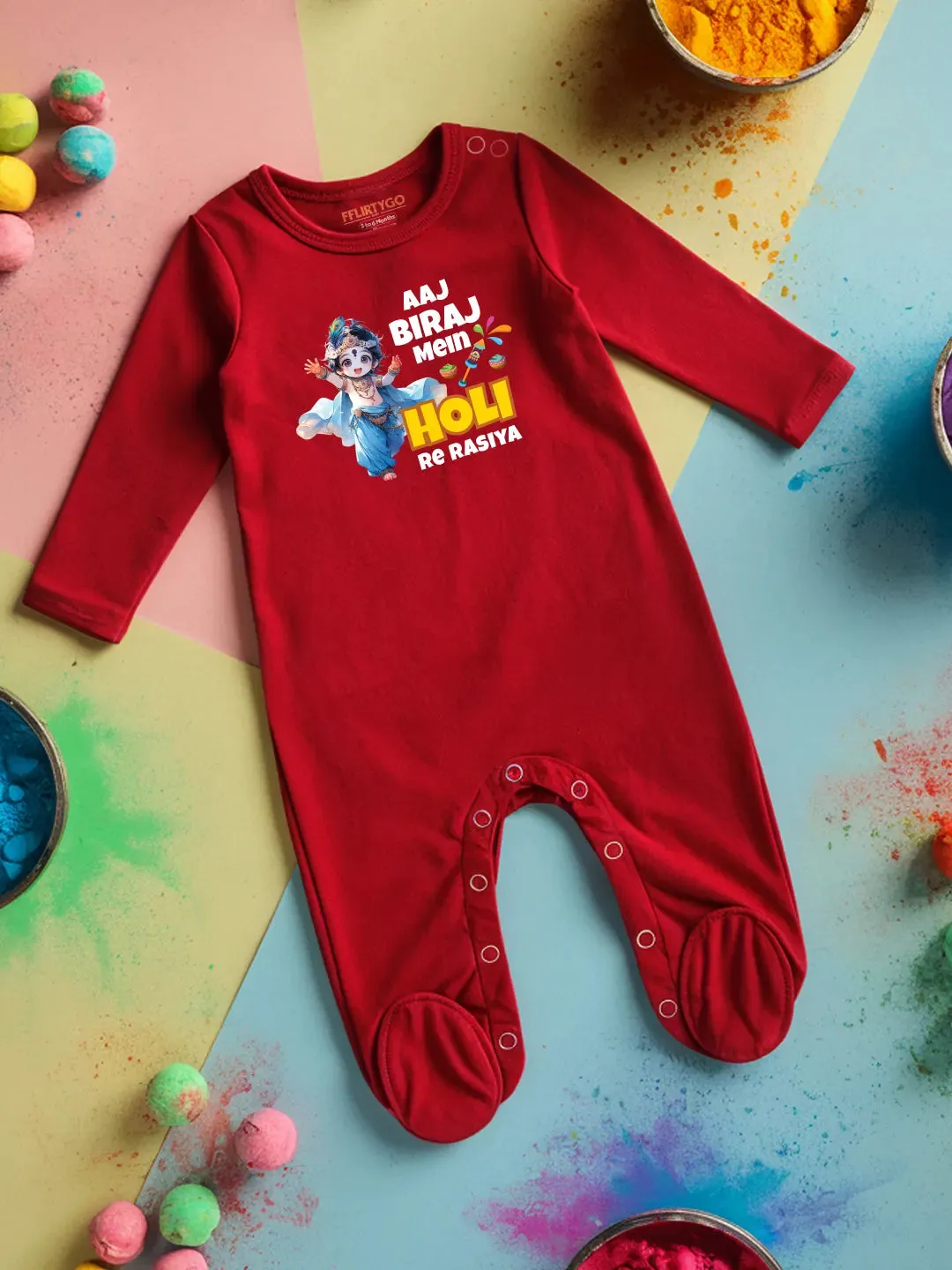 Aaj Biraj Mein Holi Re Rasiya Baby Romper | Onesies