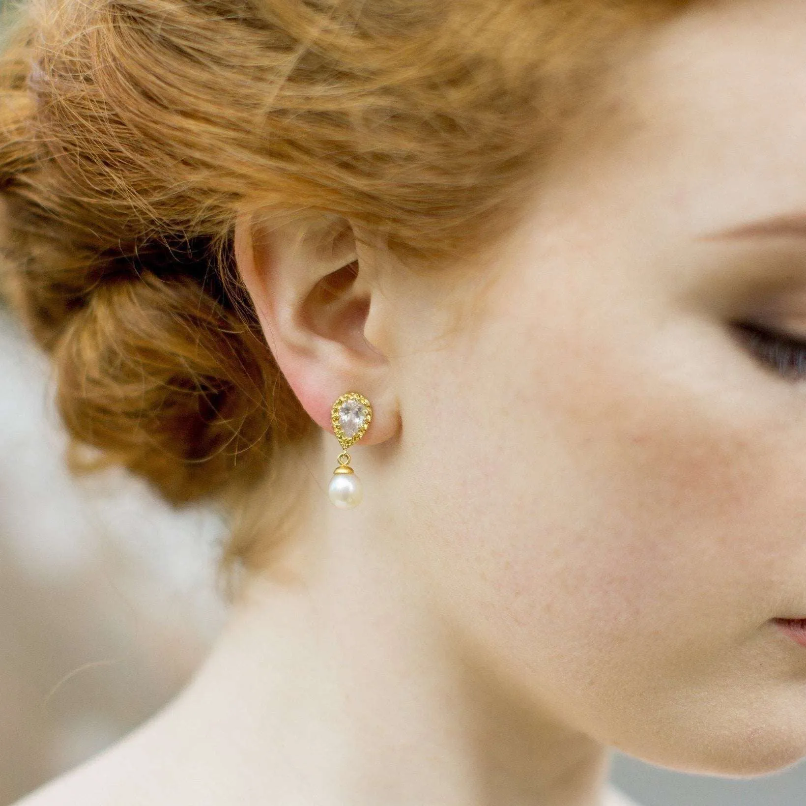 Alisha Jewellery Set, Gold Crystal Teardrop Pearl Earrings with Pendant Necklace