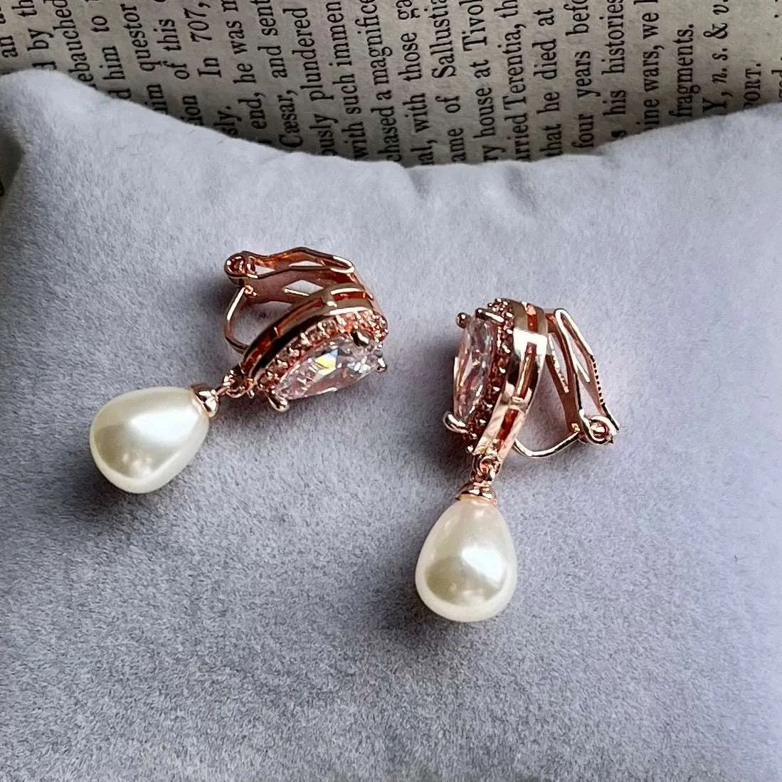 Alisha Jewellery Set, Rose Gold Crystal Teardrop Pearl Earrings with Pendant Necklace