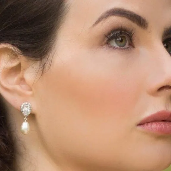 Alisha Jewellery Set, Silver Crystal Teardrop Pearl Earrings with Pendant Necklace