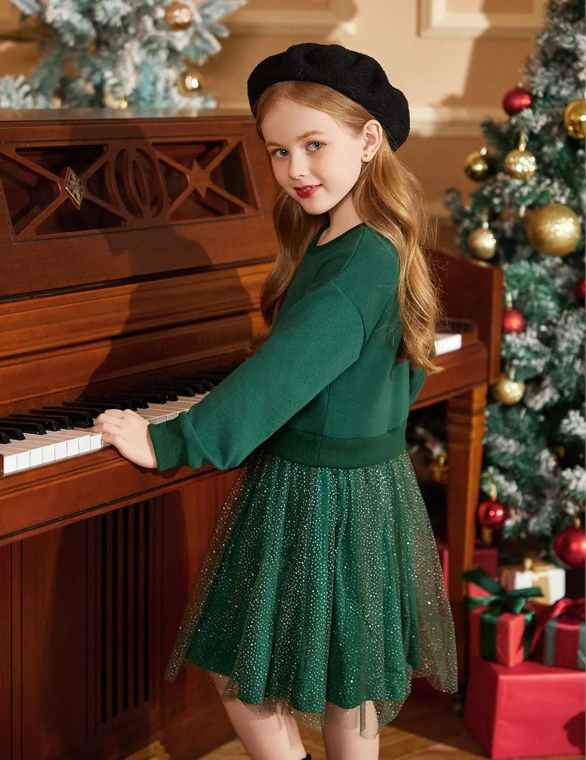 Arshiner Toddler Long Sleeve Dress Patchwork Tulle Tutu Girls Party Dresses