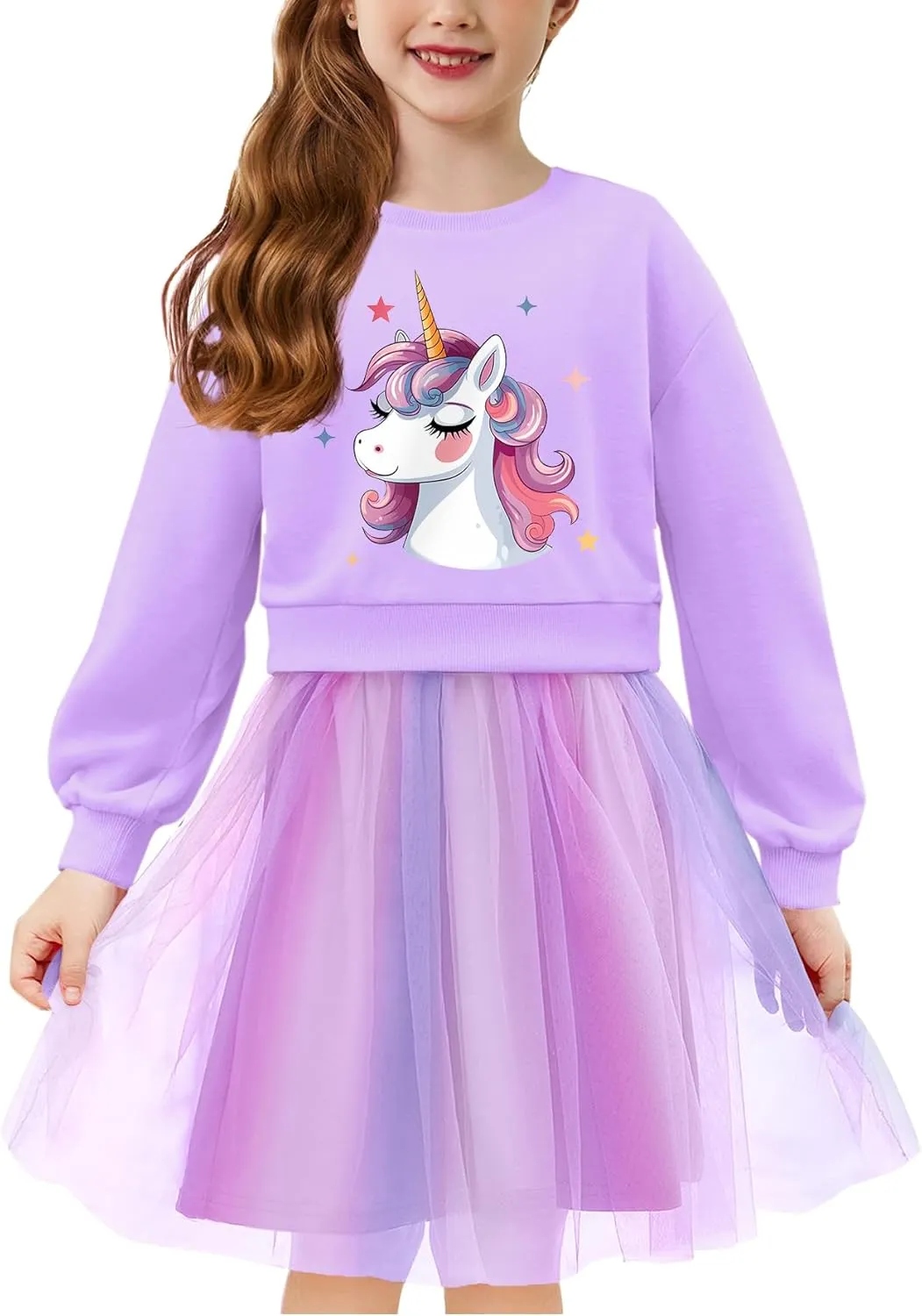 Arshiner Toddler Long Sleeve Dress Patchwork Tulle Tutu Girls Party Dresses