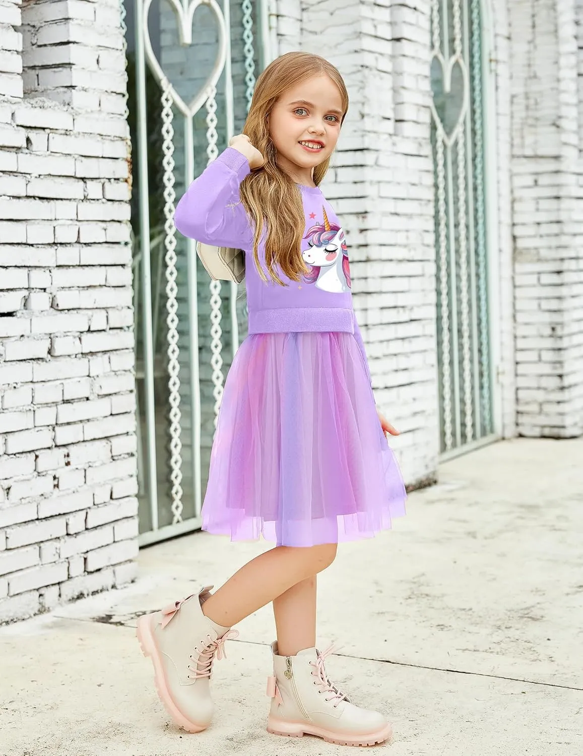 Arshiner Toddler Long Sleeve Dress Patchwork Tulle Tutu Girls Party Dresses