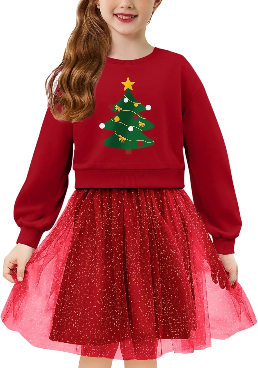Arshiner Toddler Long Sleeve Dress Patchwork Tulle Tutu Girls Party Dresses
