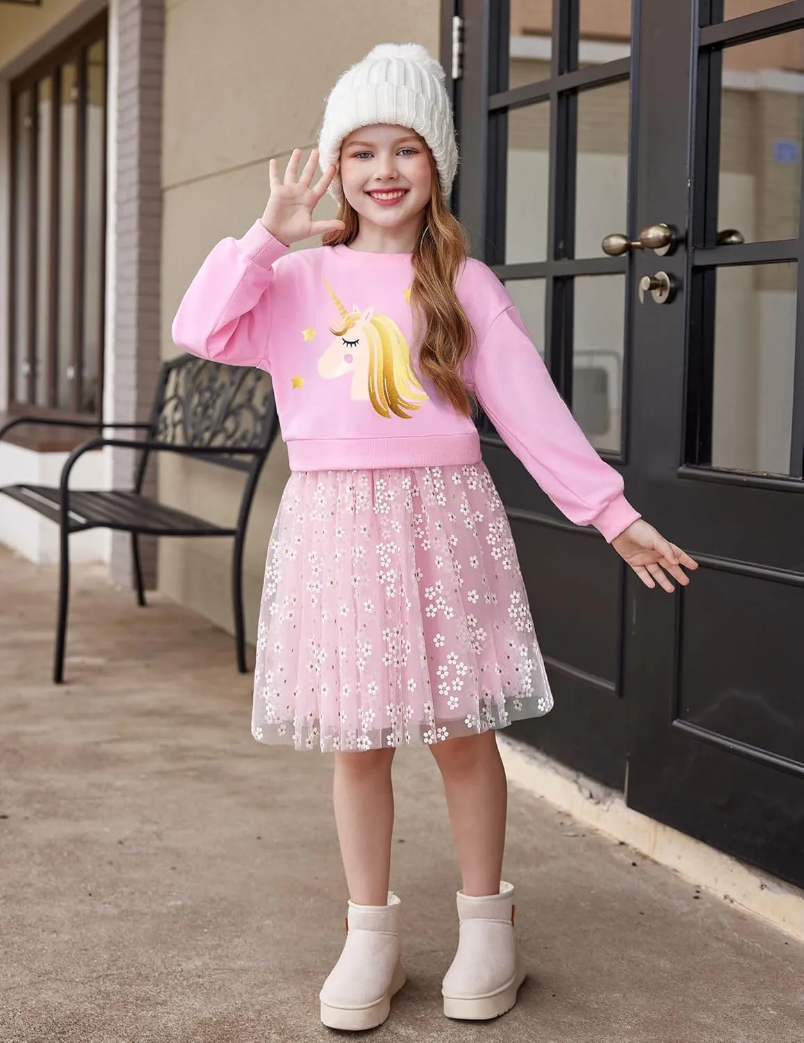 Arshiner Toddler Long Sleeve Dress Patchwork Tulle Tutu Girls Party Dresses