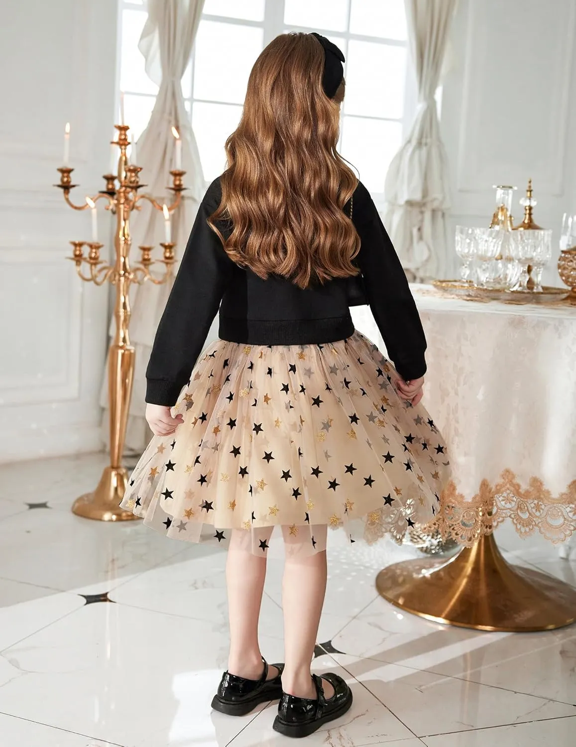 Arshiner Toddler Long Sleeve Dress Patchwork Tulle Tutu Girls Party Dresses