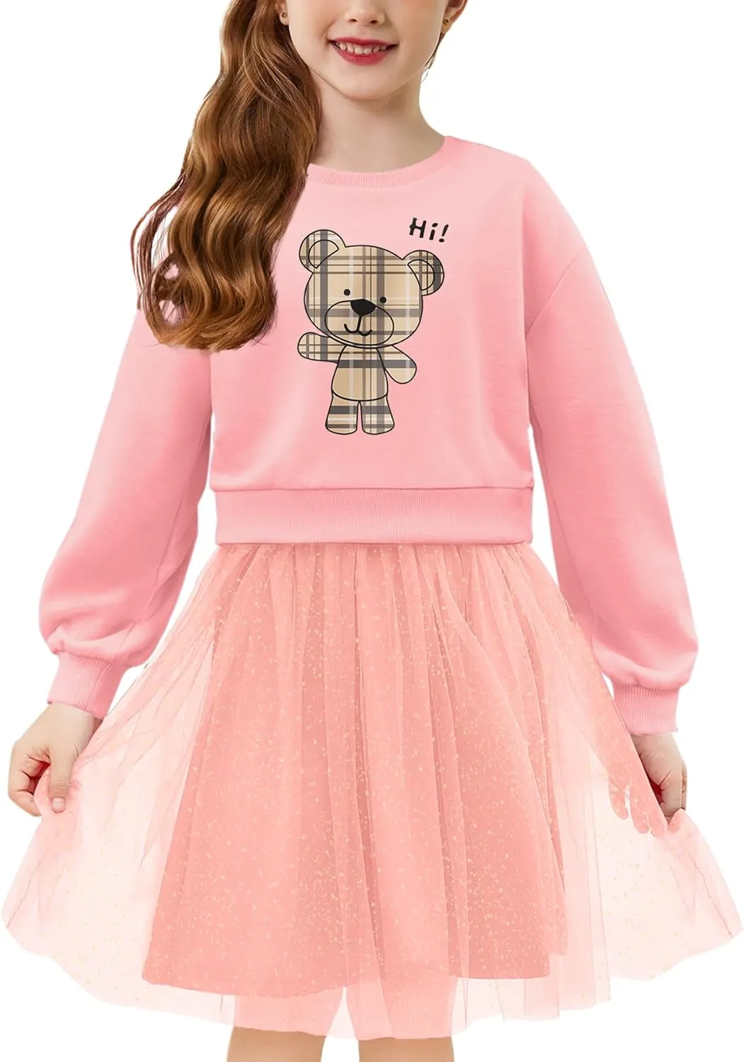 Arshiner Toddler Long Sleeve Dress Patchwork Tulle Tutu Girls Party Dresses