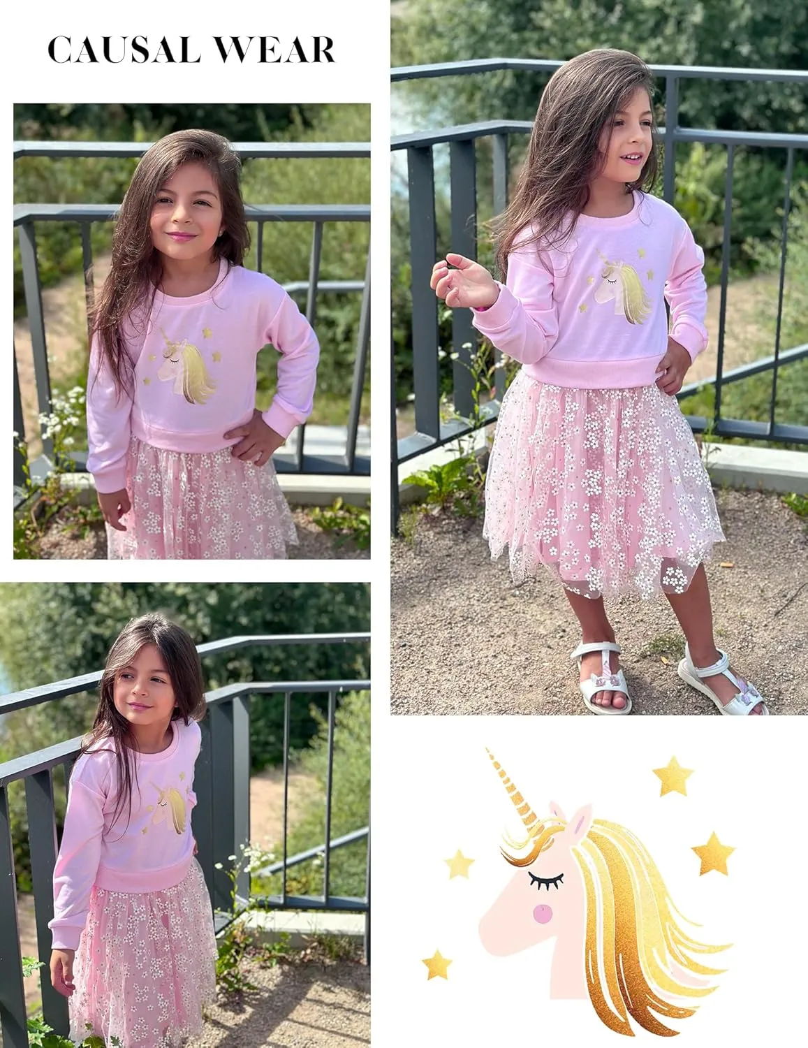 Arshiner Toddler Long Sleeve Dress Patchwork Tulle Tutu Girls Party Dresses