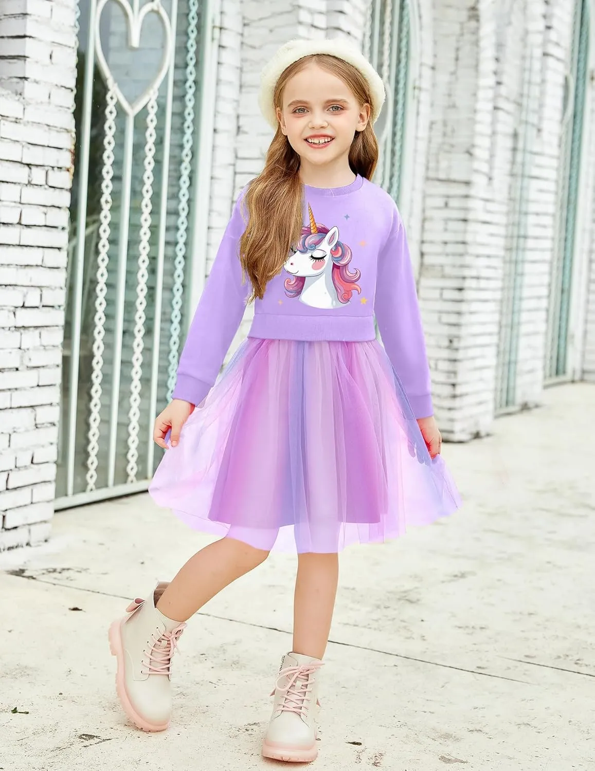 Arshiner Toddler Long Sleeve Dress Patchwork Tulle Tutu Girls Party Dresses