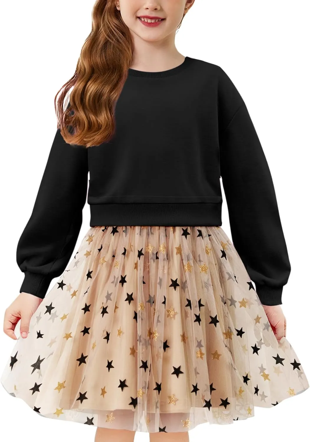 Arshiner Toddler Long Sleeve Dress Patchwork Tulle Tutu Girls Party Dresses