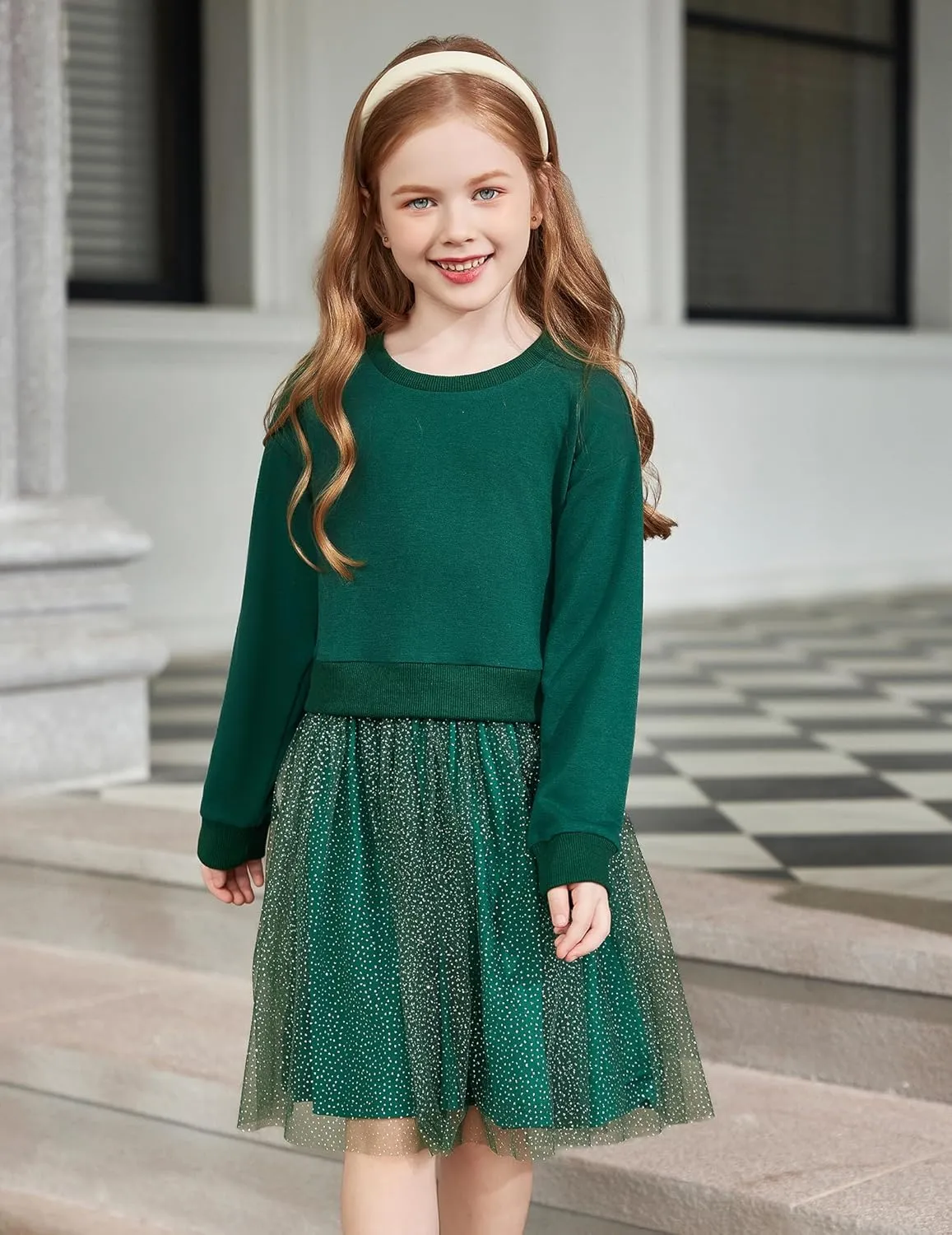 Arshiner Toddler Long Sleeve Dress Patchwork Tulle Tutu Girls Party Dresses