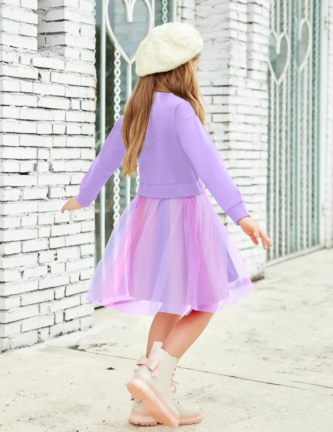 Arshiner Toddler Long Sleeve Dress Patchwork Tulle Tutu Girls Party Dresses