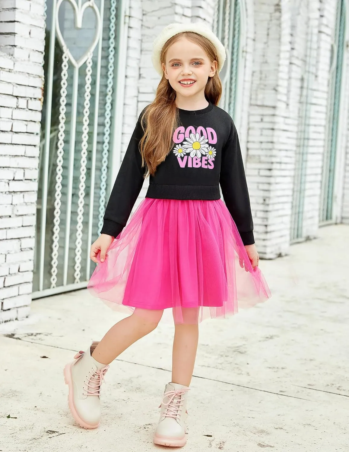 Arshiner Toddler Long Sleeve Dress Patchwork Tulle Tutu Girls Party Dresses