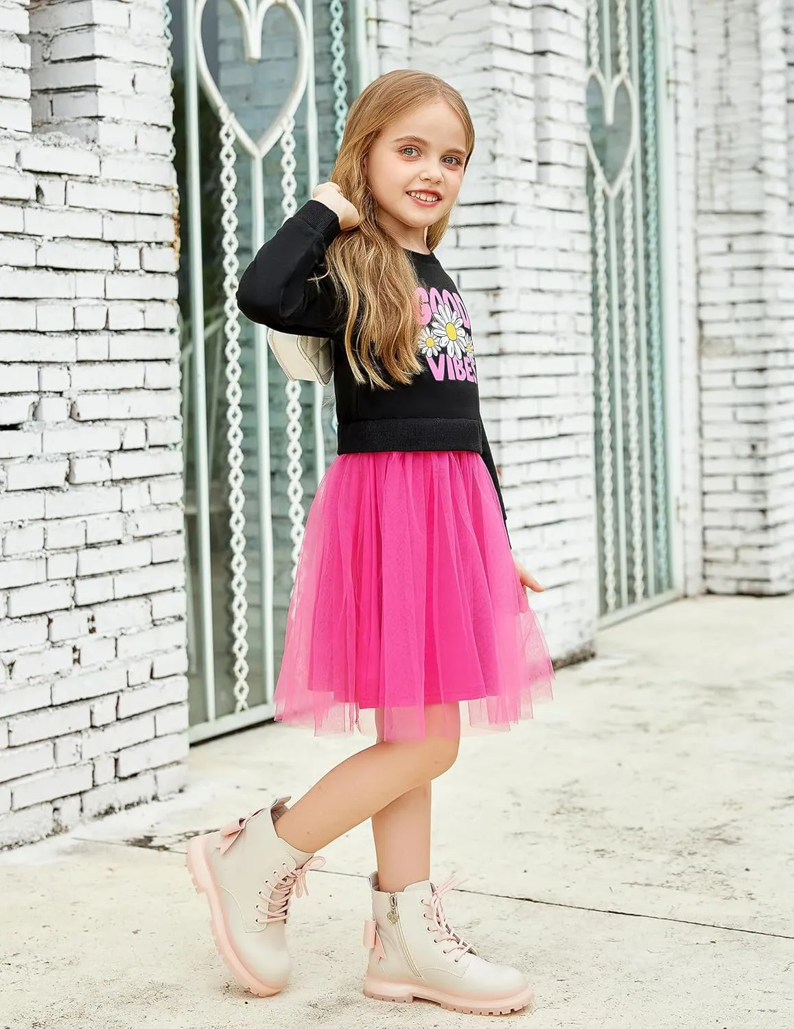 Arshiner Toddler Long Sleeve Dress Patchwork Tulle Tutu Girls Party Dresses