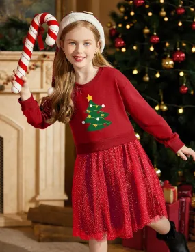 Arshiner Toddler Long Sleeve Dress Patchwork Tulle Tutu Girls Party Dresses