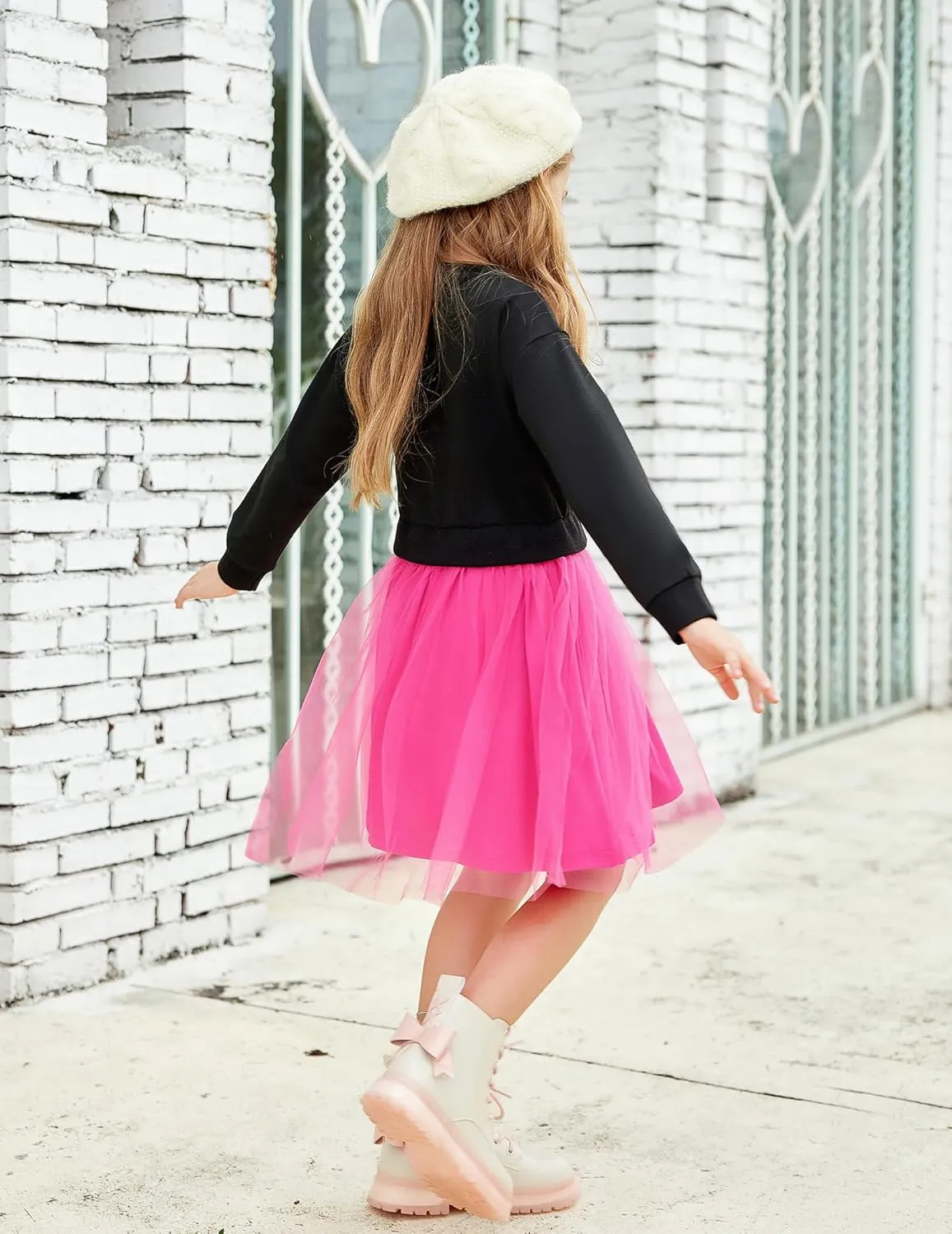 Arshiner Toddler Long Sleeve Dress Patchwork Tulle Tutu Girls Party Dresses