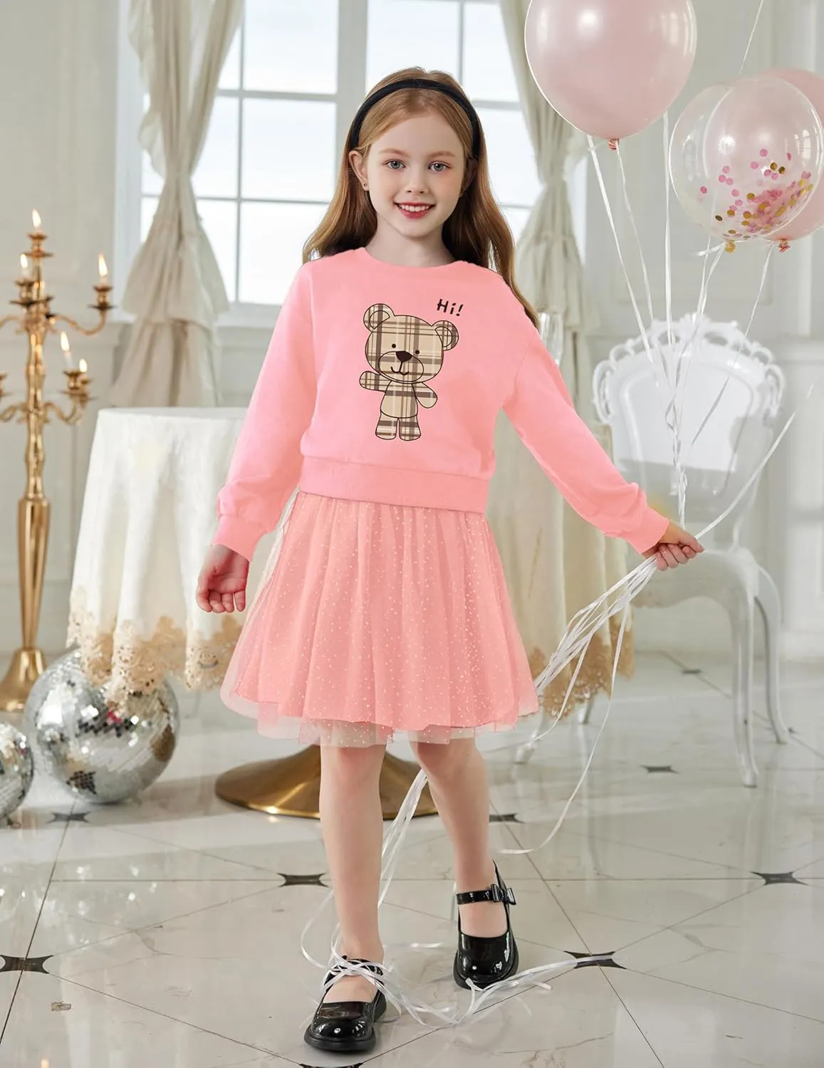 Arshiner Toddler Long Sleeve Dress Patchwork Tulle Tutu Girls Party Dresses