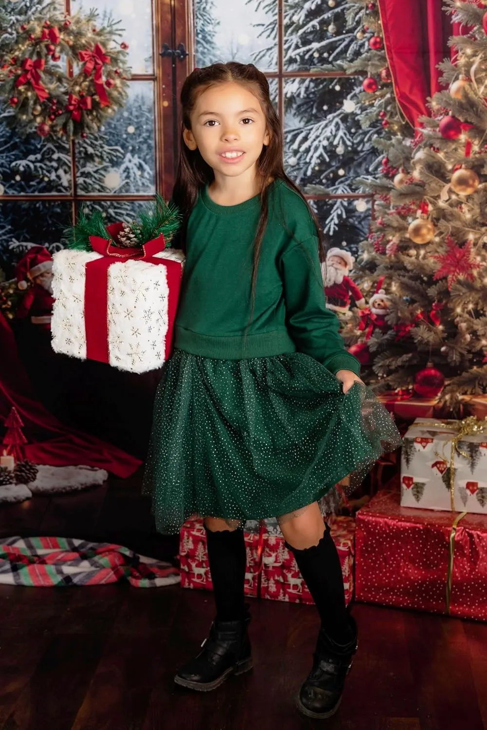 Arshiner Toddler Long Sleeve Dress Patchwork Tulle Tutu Girls Party Dresses