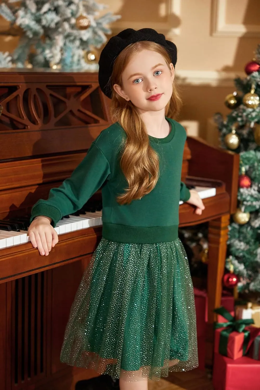 Arshiner Toddler Long Sleeve Dress Patchwork Tulle Tutu Girls Party Dresses
