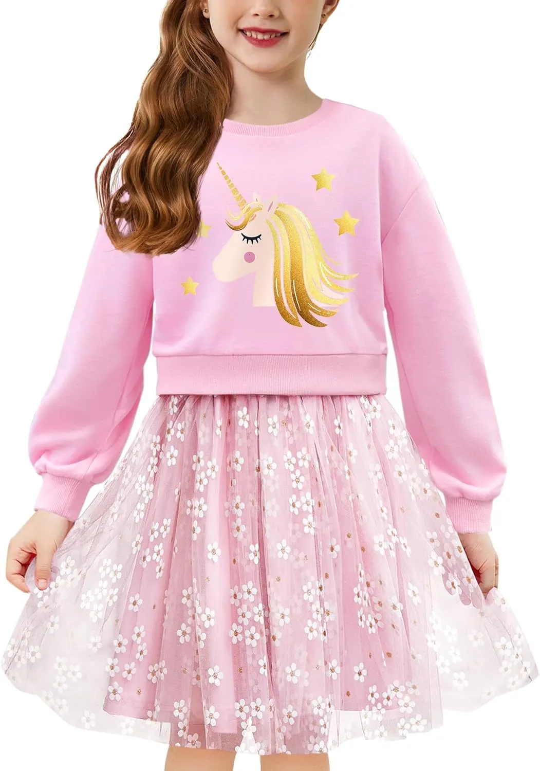 Arshiner Toddler Long Sleeve Dress Patchwork Tulle Tutu Girls Party Dresses