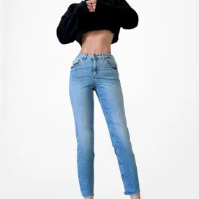 Blue High Waisted Cropped Petite Skinny Raw Hem Denim Jeans Size 26/XS