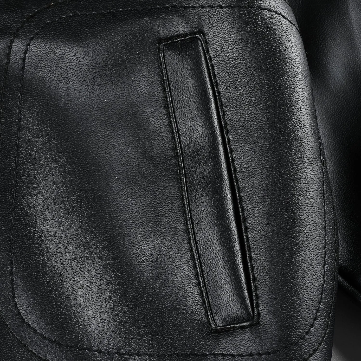 Boys PU Leather Jacket With Rib-BLACK