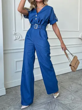 Chambray Wide Leg Jumpsuit
